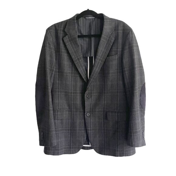 COPPLEY Wool Plaid Blazer Jacket Elbow Patches Blue 42L - Picture 1 of 13